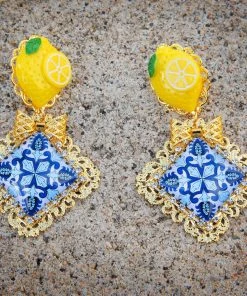 What's New, Pussycat? Lemon And Tile Capri Statement Earrings | The Tile Style
