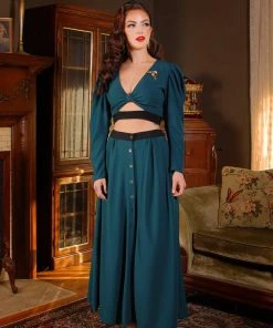Luna 40s Crop Top In Spruce Green Stretch Crepe With Black Trim | Laura Byrnes Design