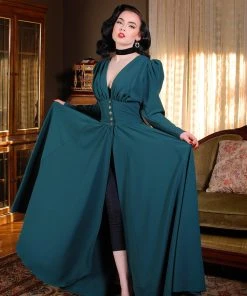 LB Final Sale - Clarice Coat Dress In Spruce Green Poly Crepe | Laura Byrnes Design