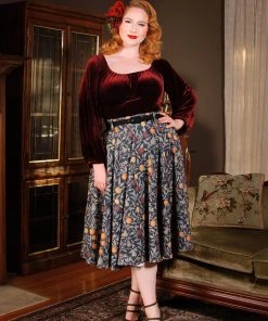 LBHM Final Sale - Doris Vintage Swing Skirt In Night In Eden Fruit Print | Laura Byrnes & Hope Morrison