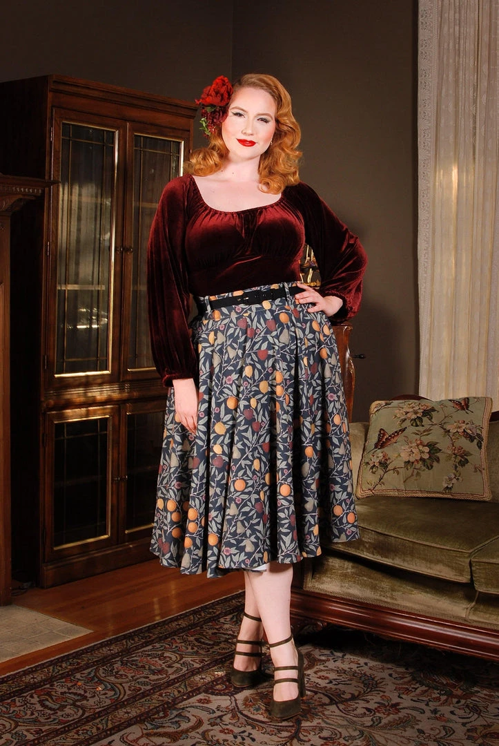 LBHM Final Sale - Doris Vintage Swing Skirt In Night In Eden Fruit Print | Laura Byrnes & Hope Morrison 4 LBHM Final Sale - Doris Vintage Swing Skirt In Night In Eden Fruit Print | Laura Byrnes & Hope Morrison