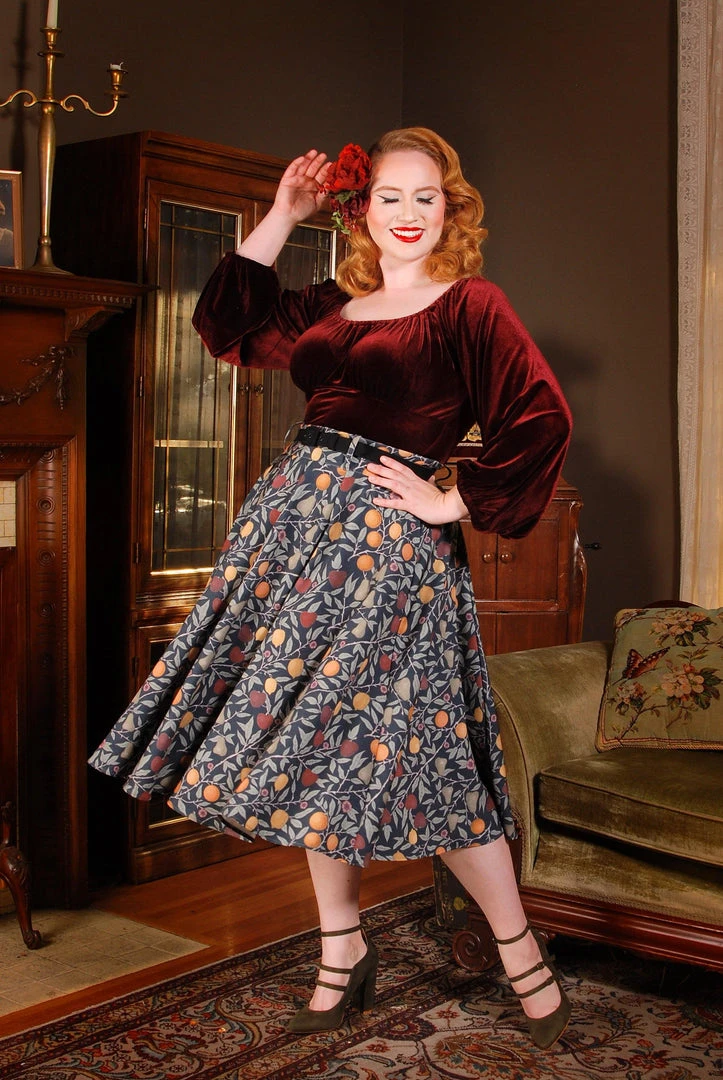 LBHM Final Sale - Doris Vintage Swing Skirt In Night In Eden Fruit Print | Laura Byrnes & Hope Morrison 3 LBHM Final Sale - Doris Vintage Swing Skirt In Night In Eden Fruit Print | Laura Byrnes & Hope Morrison