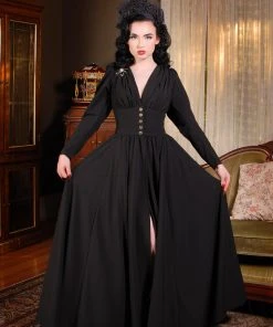 Clarice 40s Coat Dress In Solid Black Poly Crepe | Laura Byrnes Design What's New, Pussycat?