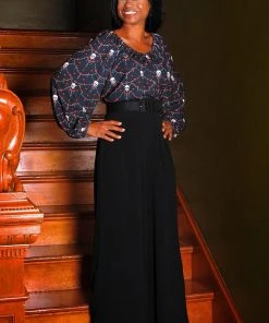 LBHM Shop All In-Stock Items By Size Final Sale - Sylvie Long Sleeve Peasant Top In Halloween Skull Lace Print | Laura Byrnes & Hope Johnstun