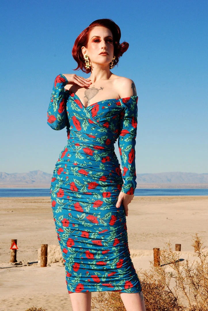 LBHM Monica Wiggle Dress In Red & Blue Poppies Print | Laura Byrnes & Hope Morrison 5 LBHM Monica Wiggle Dress In Red & Blue Poppies Print | Laura Byrnes & Hope Morrison