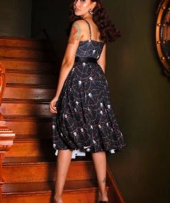 LBHM Final Sale - Amalie Ballerina Swing Dress In Skull Garland Lace Crepe | Laura Byrnes & Hope Johnstun