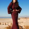 Pinup Couture Shop All In-Stock Items By Size Final Sale - Serafina Maxi Gown In Burgundy Stretch Crepe | Laura Byrnes