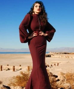 Pinup Couture Final Sale - Serafina Maxi Gown In Burgundy Stretch Crepe | Laura Byrnes