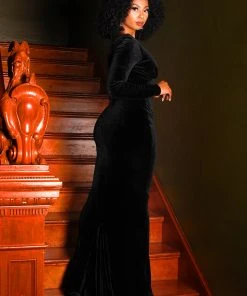 Laura Byrnes Design Shop All In-Stock Items By Size OYS - XS - S - M - 3x - Beatrix Vintage Sheath Gown In Black Velvet | Laura Byrnes