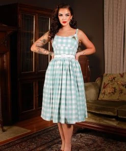 LBHM Shop All In-Stock Items By Size Final Sale - Jenny Dress In Sage Green Gingham Print Crepe | Laura Byrnes & Hope Morrison