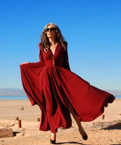 Laura Byrnes Design Clarice 40's Maxi Coat Dress In Solid Cabernet Stretch Crepe | Laura Byrnes