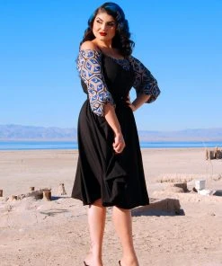 Final Sale - Amalie Ballerina Swing Dress In Solid Black Crepe | Pinup Couture