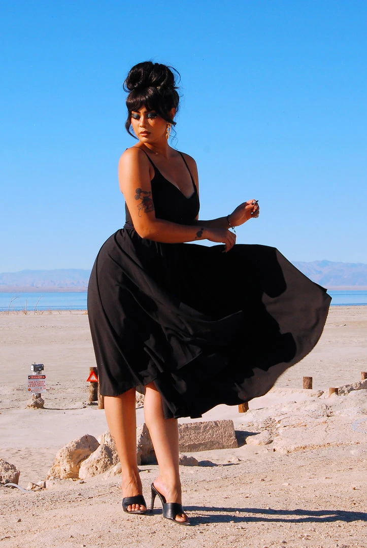 Shop All In-Stock Items By Size Final Sale - Amalie Ballerina Swing Dress In Solid Black Crepe | Pinup Couture 5 Shop All In-Stock Items By Size Final Sale - Amalie Ballerina Swing Dress In Solid Black Crepe | Pinup Couture