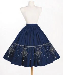 LBHM Bella Skirt In Blue & Silver Deco Spiderweb Border Print | Laura Byrnes & Hope Johnstun What's New, Pussycat?