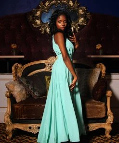 Laura Byrnes Design Final Sale - Maybelle Vintage 70's Maxi Dress In Solid Mint | Laura Byrnes Shop All In-Stock Items By Size