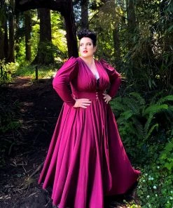 Laura Byrnes Design Clarice 40's Maxi Coat Dress In Solid Cabernet Stretch Crepe | Laura Byrnes