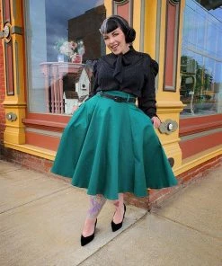 Final Sale - Doris Vintage Swing Skirt With Pockets In Emerald Green | Pinup Couture