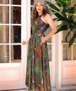 Laura Byrnes Design Shop All In-Stock Items By Size Final Sale - Maybelle Maxi Dress In Venus Fly(ing Monkey) Trap Print | Laura Byrnes