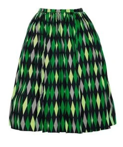 Bella Vintage Gathered Swing Skirt In Green House Harlequin | Pinup Couture What's New, Pussycat?