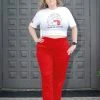 Laura Byrnes Design Shop All In-Stock Items By Size Final Sale - Laura Byrnes California High Waisted Long Trousers In Red Twill
