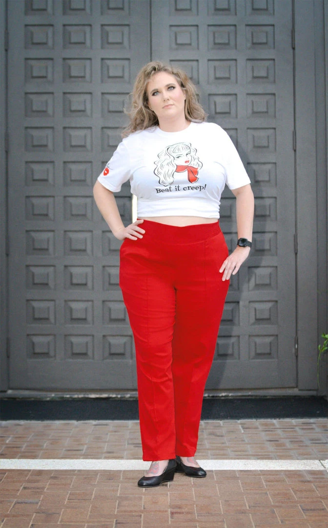 Laura Byrnes Design Shop All In-Stock Items By Size Final Sale - Laura Byrnes California High Waisted Long Trousers In Red Twill 3 Laura Byrnes Design Shop All In-Stock Items By Size Final Sale - Laura Byrnes California High Waisted Long Trousers In Red Twill