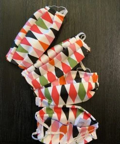 Pinup Girl Clothing Social Distancing Fabric Masks - Set Of 4pcs - Adult - Style #5 - OG Harlequin Print Cotton Sateen What's New, Pussycat?