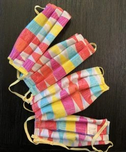 Pinup Girl Clothing Social Distancing Fabric Masks - Set Of 4pcs - Adult - Style #7 - Party Streamers Print Cotton Sateen