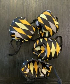 Pinup Girl Clothing Social Distancing Fabric Masks - Set Of 4pcs - Adult - Style #1 - Yellow House Harlequin Cotton Sateen