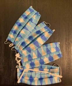 Pinup Girl Clothing Social Distancing Fabric Face Masks - Set Of 4pcs - Style #5 - Adult - Ice Blue Harlequin Print Cotton Sateen