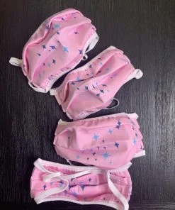 Pinup Girl Clothing Final Sale - Social Distancing Fabric Face Masks - Set Of 4pcs - Style #1 - Adult - Pink Sparkle Cotton Sateen