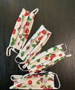 Pinup Girl Clothing What's New, Pussycat? Social Distancing Fabric Face Masks - Set Of 4pcs - Style #5 - Adult - White Cherry Print Cotton Sateen