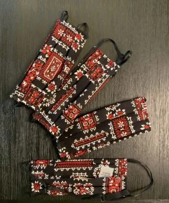 Pinup Girl Clothing What's New, Pussycat? Social Distancing Fabric Face Masks - Set Of 4pcs - Style #5 - Adult - Black Bandanna Print Cotton Sateen