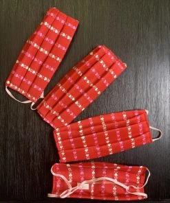 Pinup Girl Clothing Final Sale - Social Distancing Fabric Masks - Set Of 4pcs - Adult - Style #7 - Heart Pinstripe Print Cotton Sateen