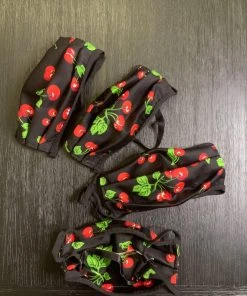 Pinup Girl Clothing Social Distancing Fabric Face Masks - Set Of 4pcs - Adult - Style #1 - Black Cherry Print Cotton Sateen