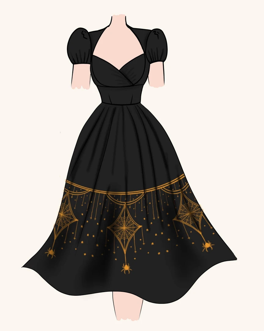 LBHM Final Sale - The Grace Vintage Cocktail Dress In Black & Gold Deco Spiderweb Print | Laura Byrnes & Hope Morrison 7 LBHM Final Sale - The Grace Vintage Cocktail Dress In Black & Gold Deco Spiderweb Print | Laura Byrnes & Hope Morrison