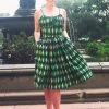 Shop All In-Stock Items By Size Final Sale - Ella Vintage Style Sun Dress In House Harlequin Green Cotton Sateen | Pinup Couture
