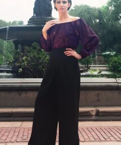 Final Sale - Sylvie Long Sleeve Peasant Top In Purple And Gold Witchy Toile | Laura Byrnes Design