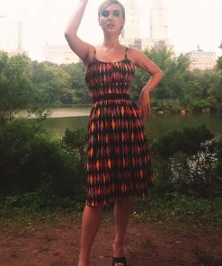 Shop All In-Stock Items By Size Final Sale - Ella Vintage Style Sun Dress In House Harlequin Burgundy & Gold Cotton Sateen | Pinup Couture