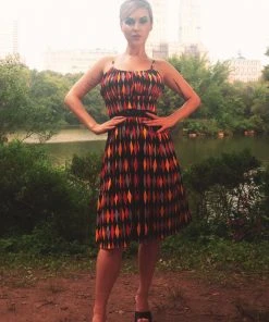 Final Sale - Ella Vintage Style Sun Dress In House Harlequin Burgundy & Gold Cotton Sateen | Pinup Couture Shop All In-Stock Items By Size