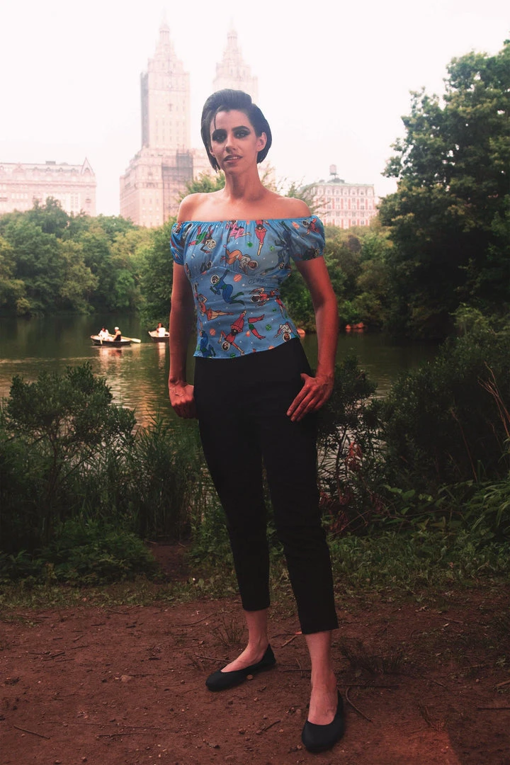 Final Sale - Classic Peasant Top In Space Babes Print Cotton Sateen | Pinup Couture 4 Final Sale - Classic Peasant Top In Space Babes Print Cotton Sateen | Pinup Couture