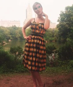 Final Sale - Ella Vintage Style Sun Dress In House Harlequin Yellow Cotton Sateen | Pinup Couture