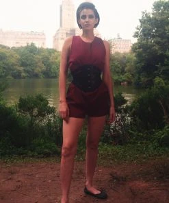 Edie Playsuit In Burgundy Stretch Gabardine | Laura Byrnes Design