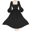 Amara Long Sleeved Swing Dress In Black Crepe | Pinup Couture