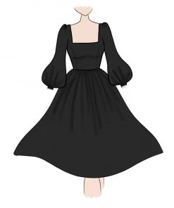 Amara Long Sleeved Swing Dress In Black Crepe | Pinup Couture