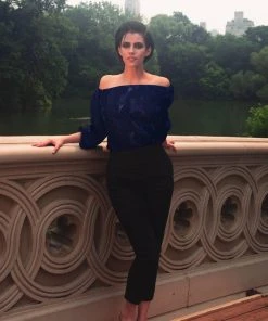 Final Sale - Sylvie Long Sleeve Peasant Top In Blue And Silver Witchy Toile | Laura Byrnes Design Shop All In-Stock Items By Size