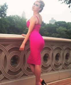 OYS - Jayne Wiggle Dress In Fuchsia Poly Crepe | Pinup Couture - L75 Shop All In-Stock Items By Size