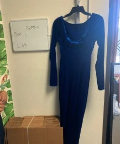 Pinup Girl Clothing Shop All In-Stock Items By Size OYS - Beatrix Gown In Blue Velvet - L68