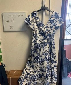 Pinup Girl Clothing OYS - Blue Floral Faux Wrap Dress - L70 Shop All In-Stock Items By Size