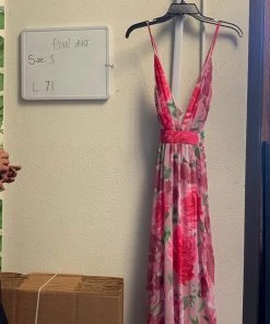 Pinup Girl Clothing Shop All In-Stock Items By Size OYS - Sleeveless Gothic Glamour Gown In Pink Floral - L71