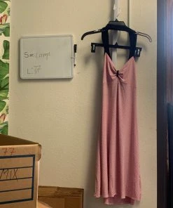 Pinup Girl Clothing Shop All In-Stock Items By Size OYS - Pink And Black Pin Dot Halter Dress - L77